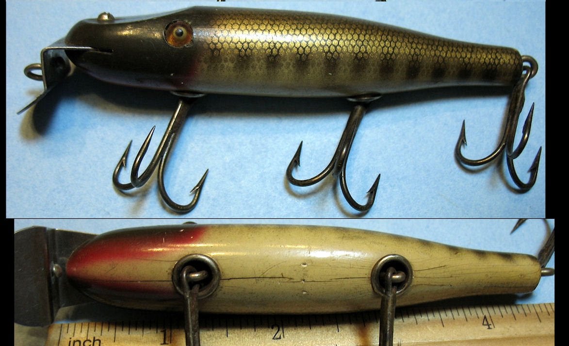 Vintage Creek Chub Fishing Lure, Glass Eyes, Jointed Large Tackle